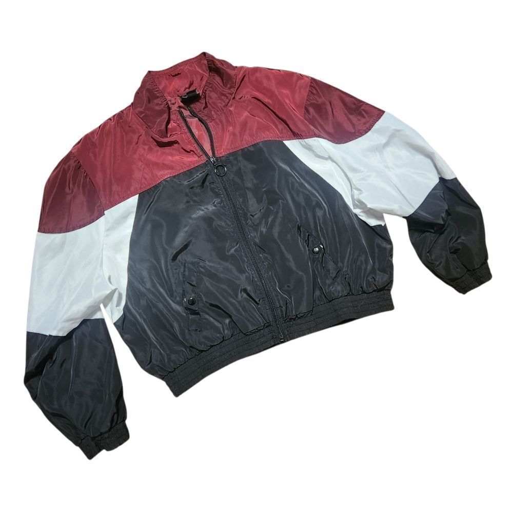 New Look Sport Windbreaker Plus Size 3X Maroon Black White Full Zip Jacket